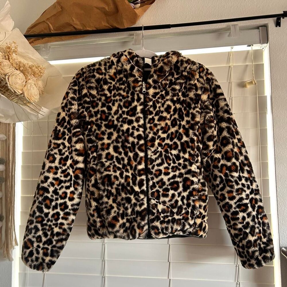 Altard State Reversible Leopard Faux Fur Puffer Jacket XS cheetah girls Y2K